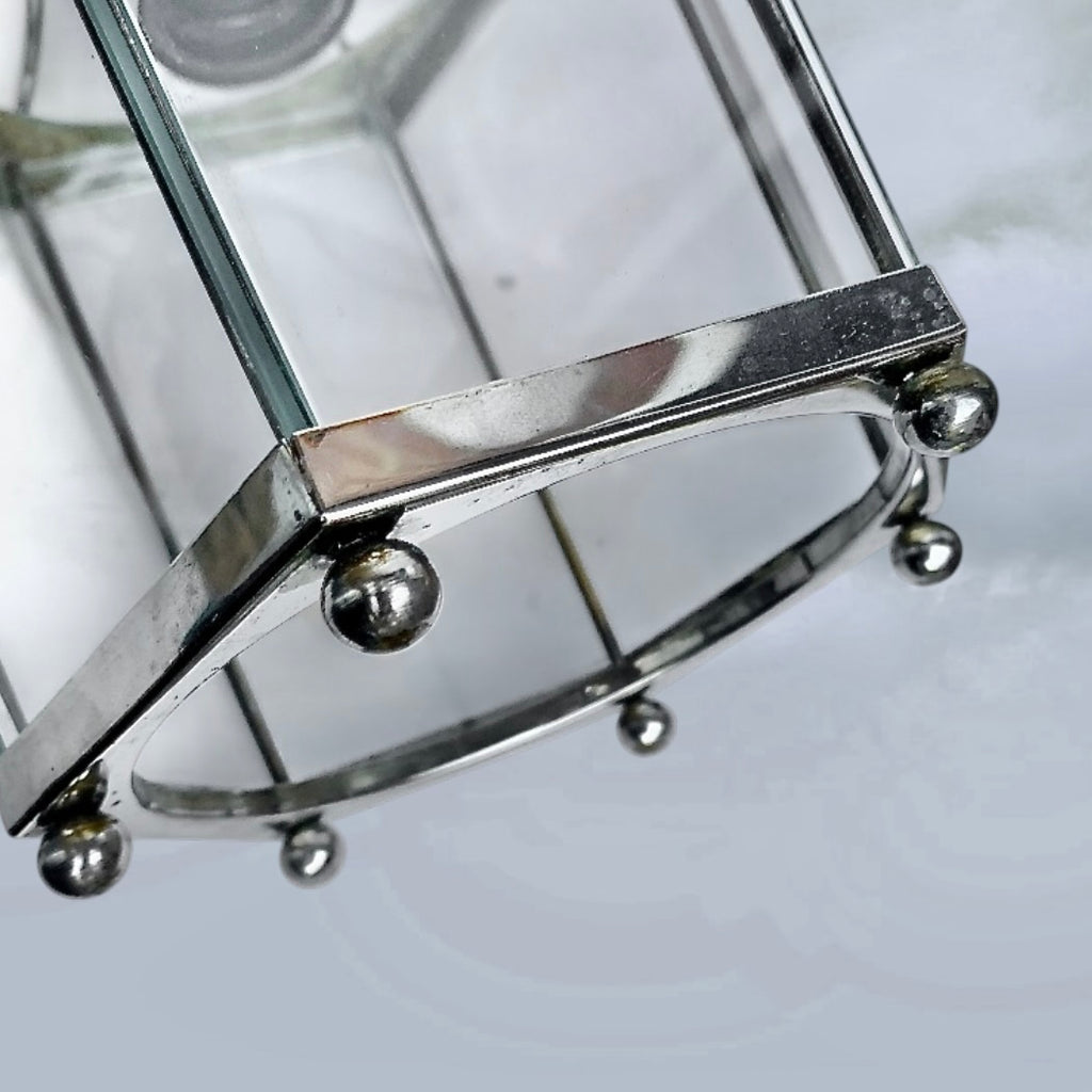 Ancienne Suspension Lanterne Massive Belgique Chrome Verre Hexagonale Années 80