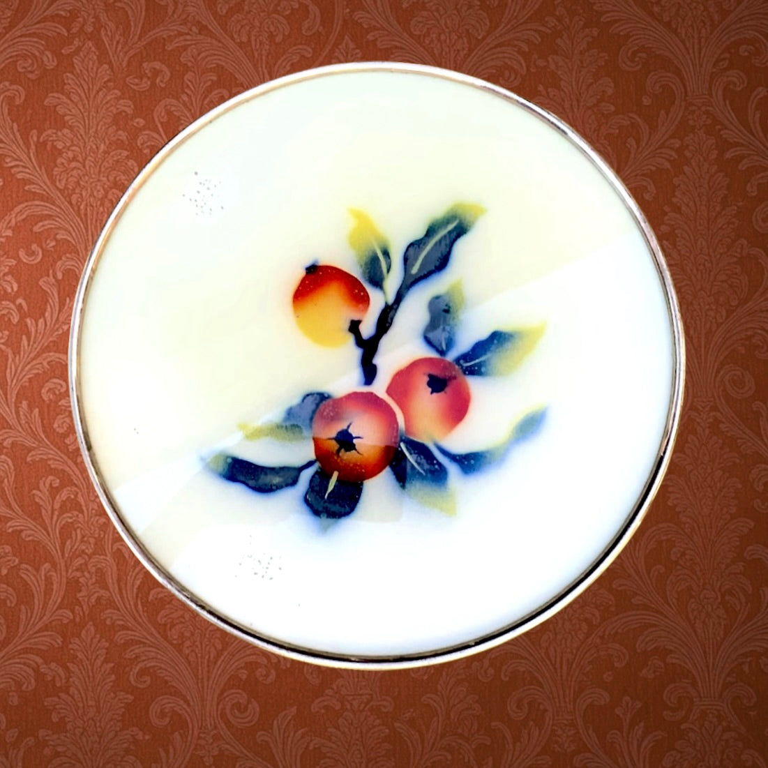 Plat à Gâteau Vintage sur Pied en Verre Décor Fruits et Inox - Années 60