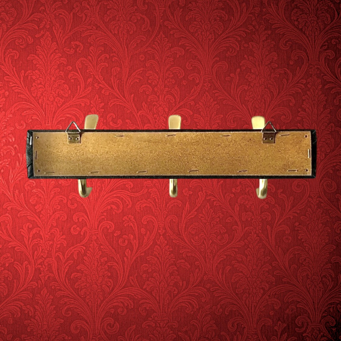 Ancien Portemanteau Mural en Skaï Noir Patères Aluminium Doré Années 70