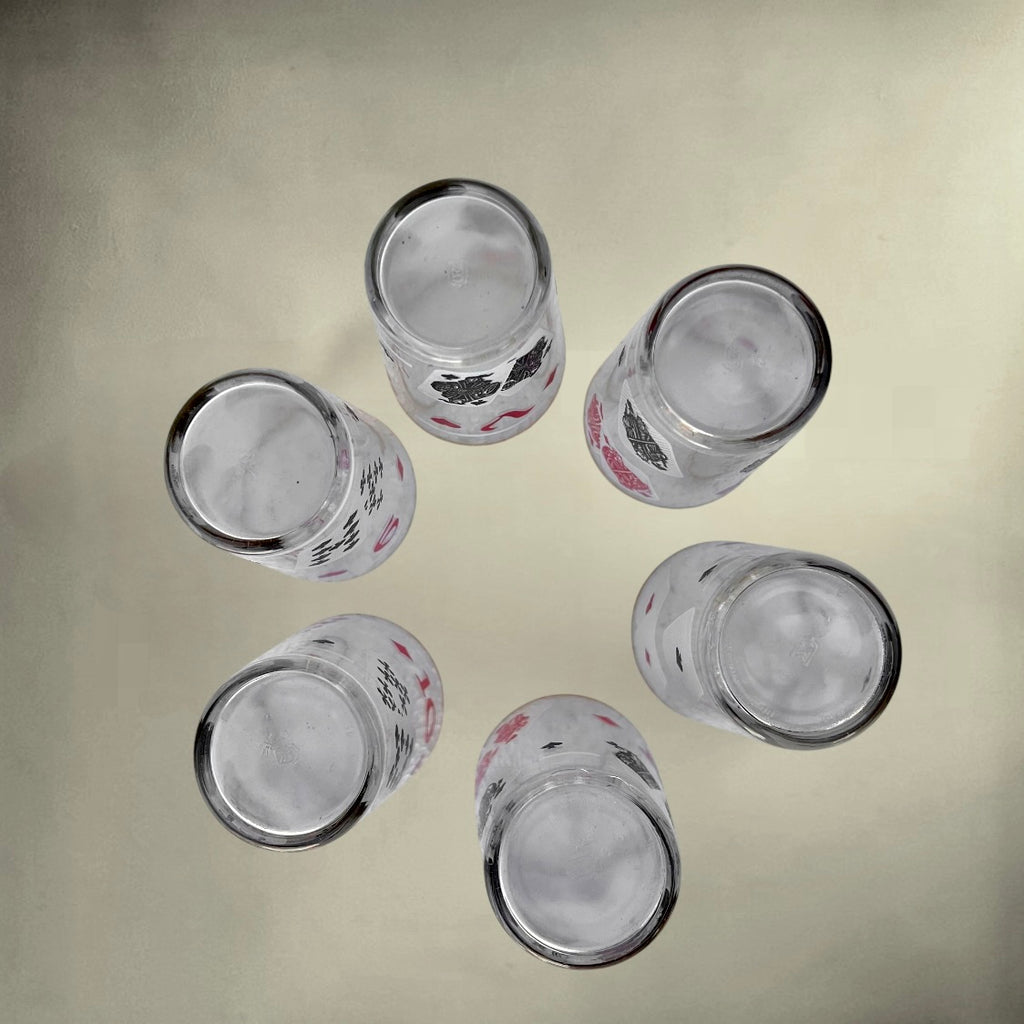 Porte-verres en Métal Doré avec 6 Verres VMC Décor Cartes à Jouer - Années 60