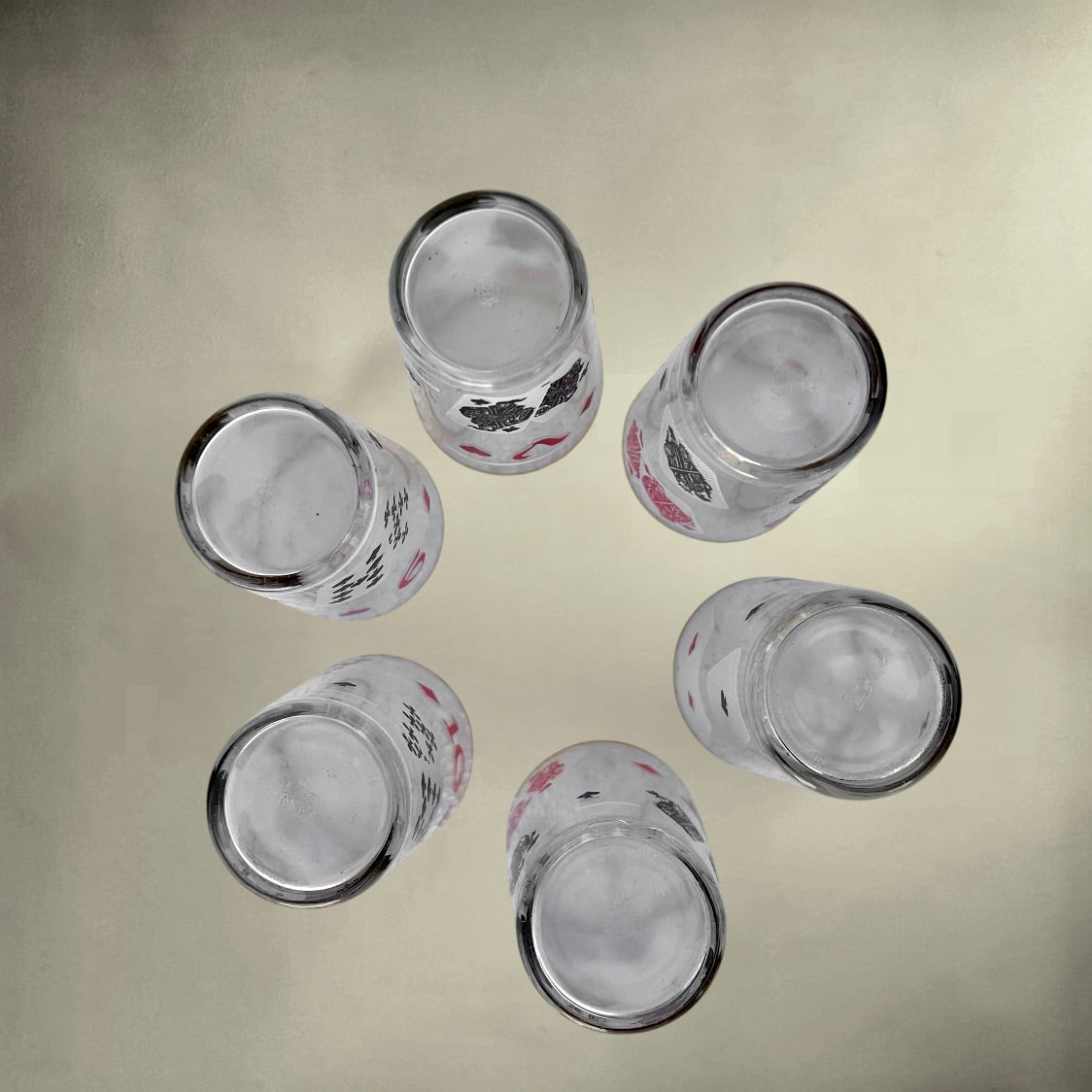 Porte-verres en Métal Doré avec 6 Verres VMC Décor Cartes à Jouer - Années 60