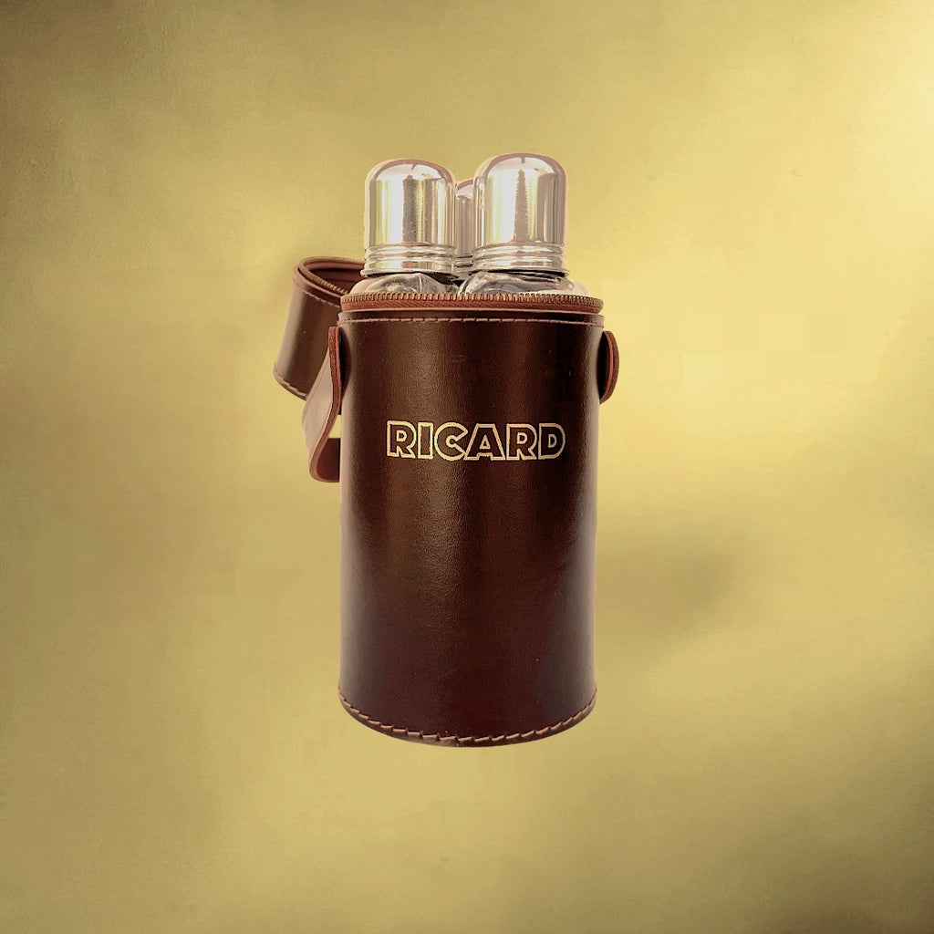 Étui Ricard Cuir et Trois Fioles Verre