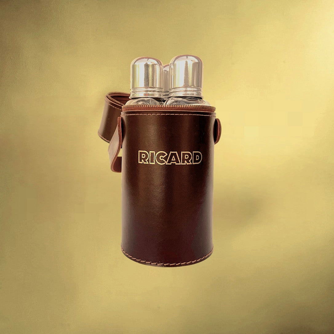 Étui Ricard Cuir et Trois Fioles Verre