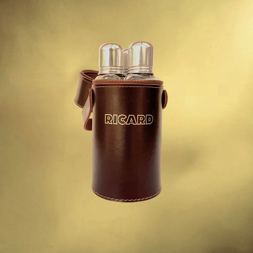 Étui Ricard Cuir et Trois Fioles Verre