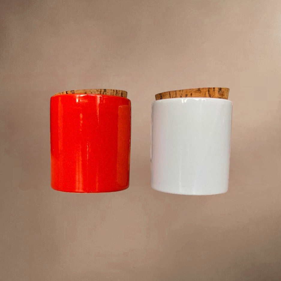 Duo de Pots en Céramique Waechtersbach West Germany Rouge et Blanc Bouchons Liège Années 70