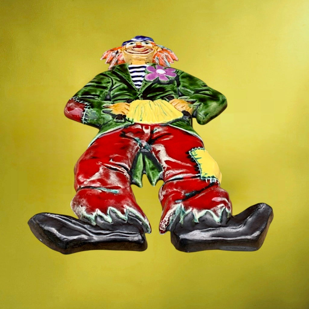 Plaque Murale Clown Amphora Signée Yann Céramique Polychrome Années 60 Belgique