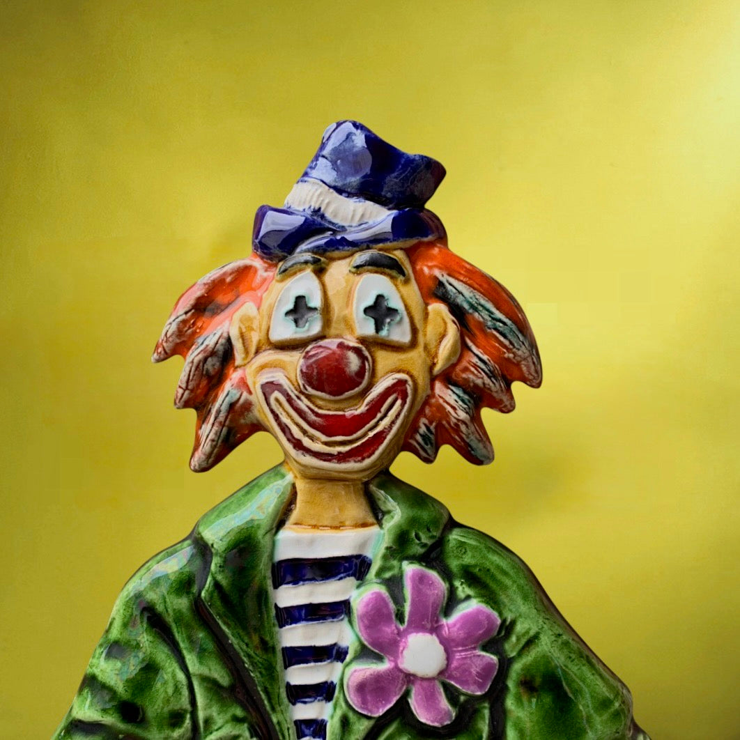 Plaque Murale Clown Amphora Signée Yann Céramique Polychrome Années 60 Belgique