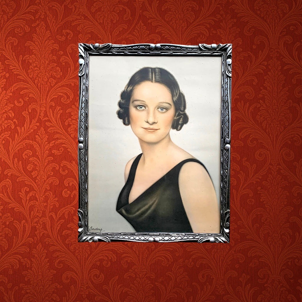 portrait-reine-astrid-belgique-cadre-argenté-ancien