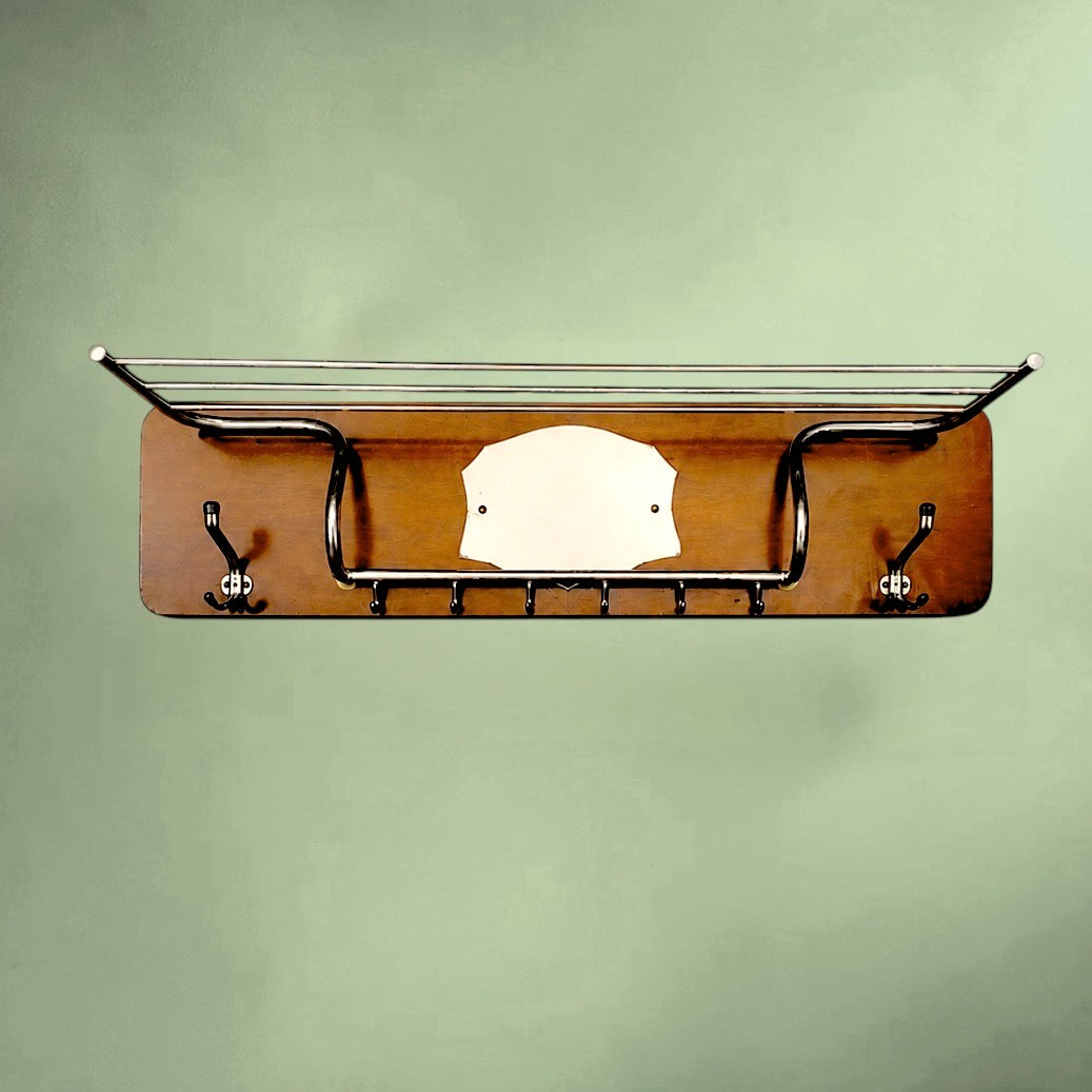 portemanteau-mural-bois-metal-chrome-miroir-porte-chapeaux-annees50