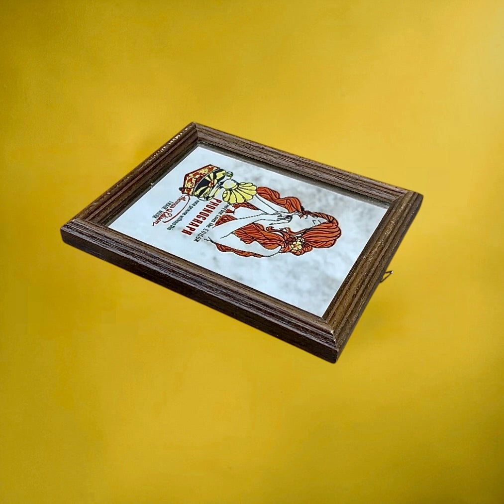 Petit Miroir Mural Publicitaire Edison Phonograph Cadre Bois - Années 60