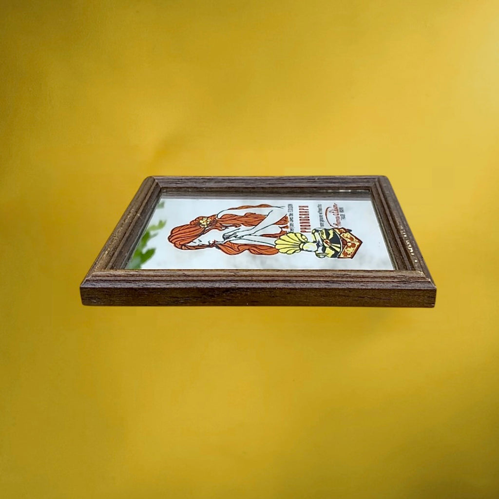 Petit Miroir Mural Publicitaire Edison Phonograph Cadre Bois - Années 60