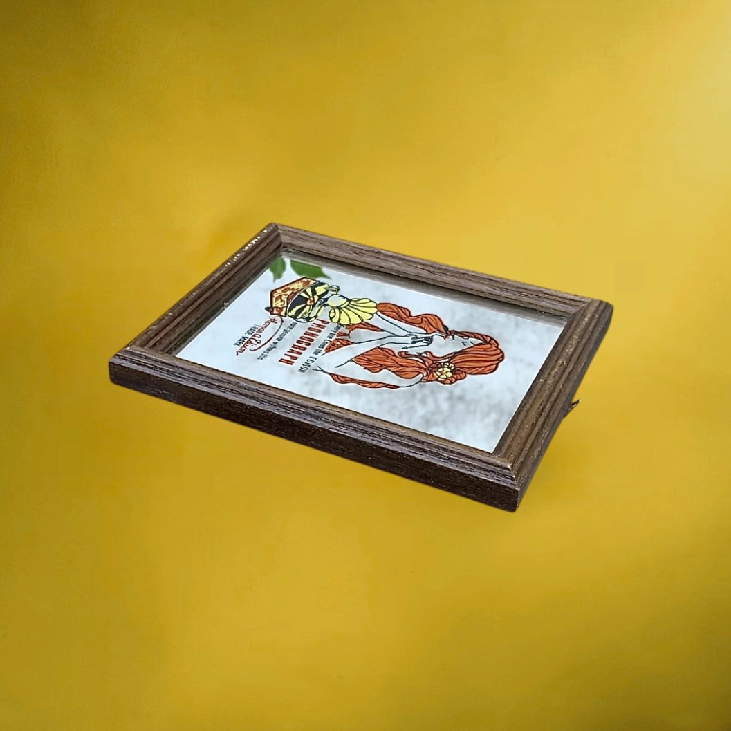 Petit Miroir Mural Publicitaire Edison Phonograph Cadre Bois - Années 60