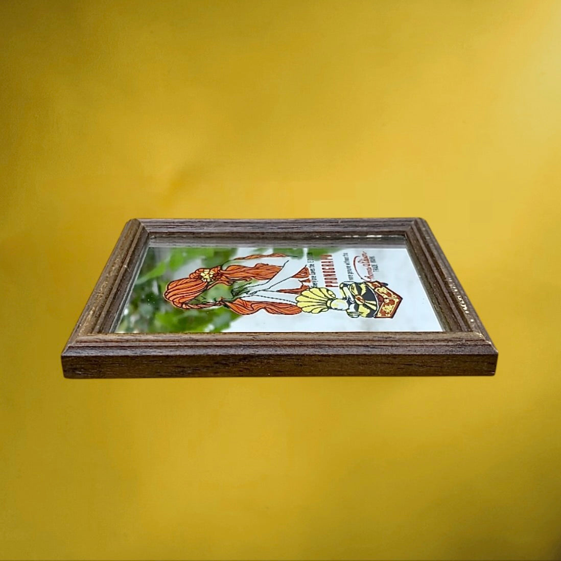 Petit Miroir Mural Publicitaire Edison Phonograph Cadre Bois - Années 60