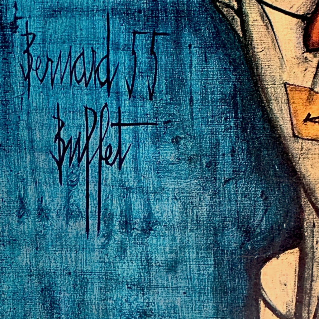 Reproduction Bernard Buffet Le Clown Bleu 1955 Impression Sur Panneau Cadre Bois Années 60 70