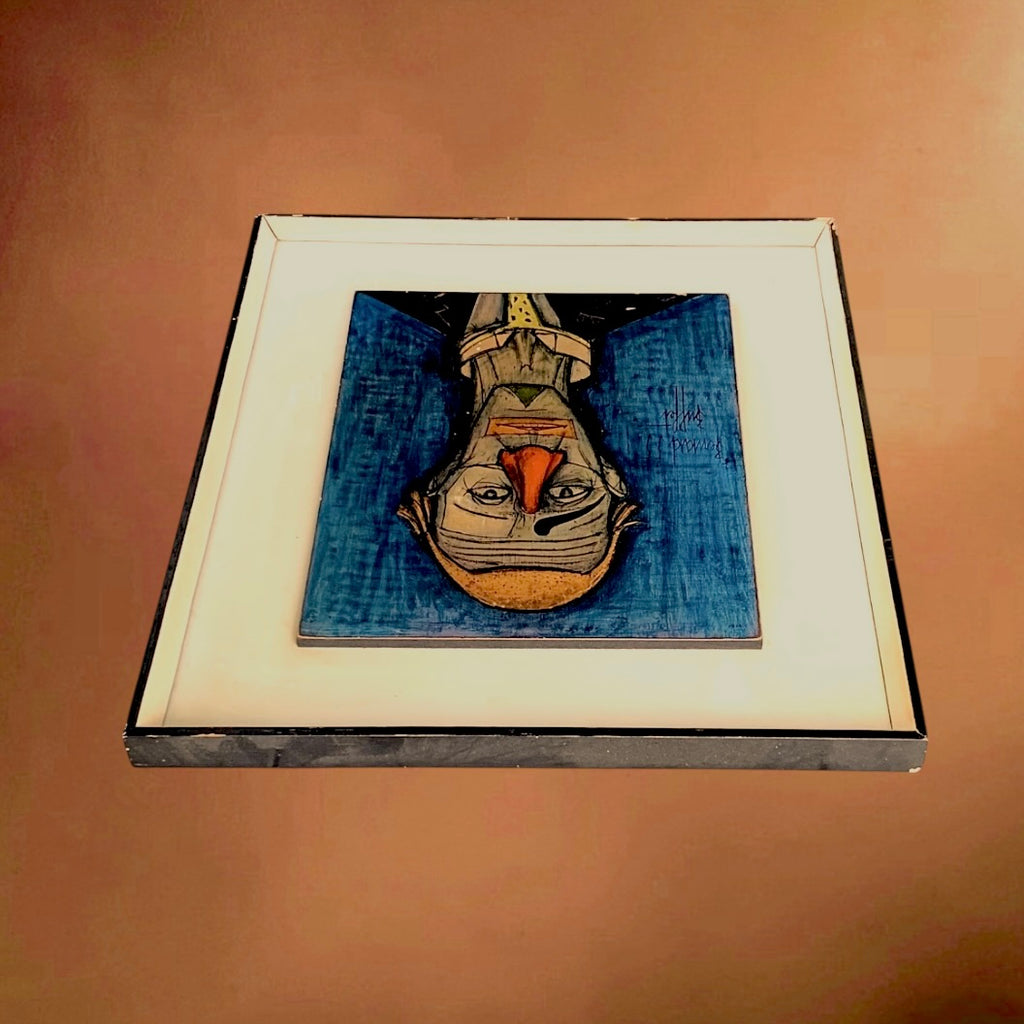 Reproduction Bernard Buffet Le Clown Bleu 1955 Impression Sur Panneau Cadre Bois Années 60 70