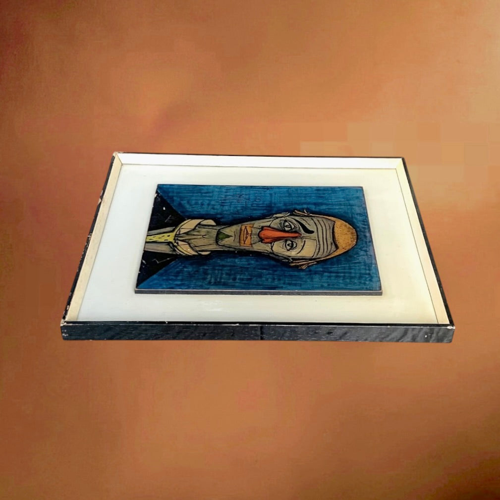 Reproduction Bernard Buffet Le Clown Bleu 1955 Impression Sur Panneau Cadre Bois Années 60 70