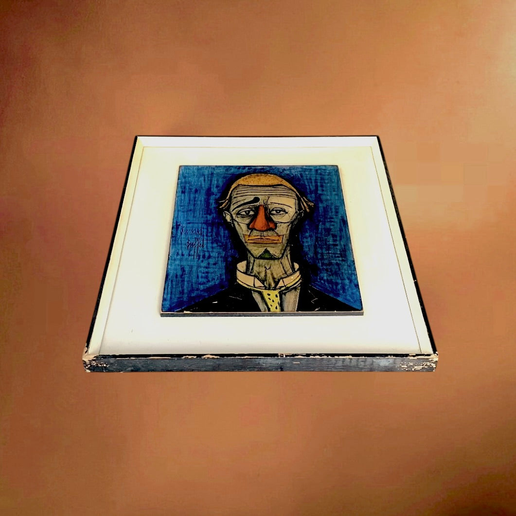 Reproduction Bernard Buffet Le Clown Bleu 1955 Impression Sur Panneau Cadre Bois Années 60 70