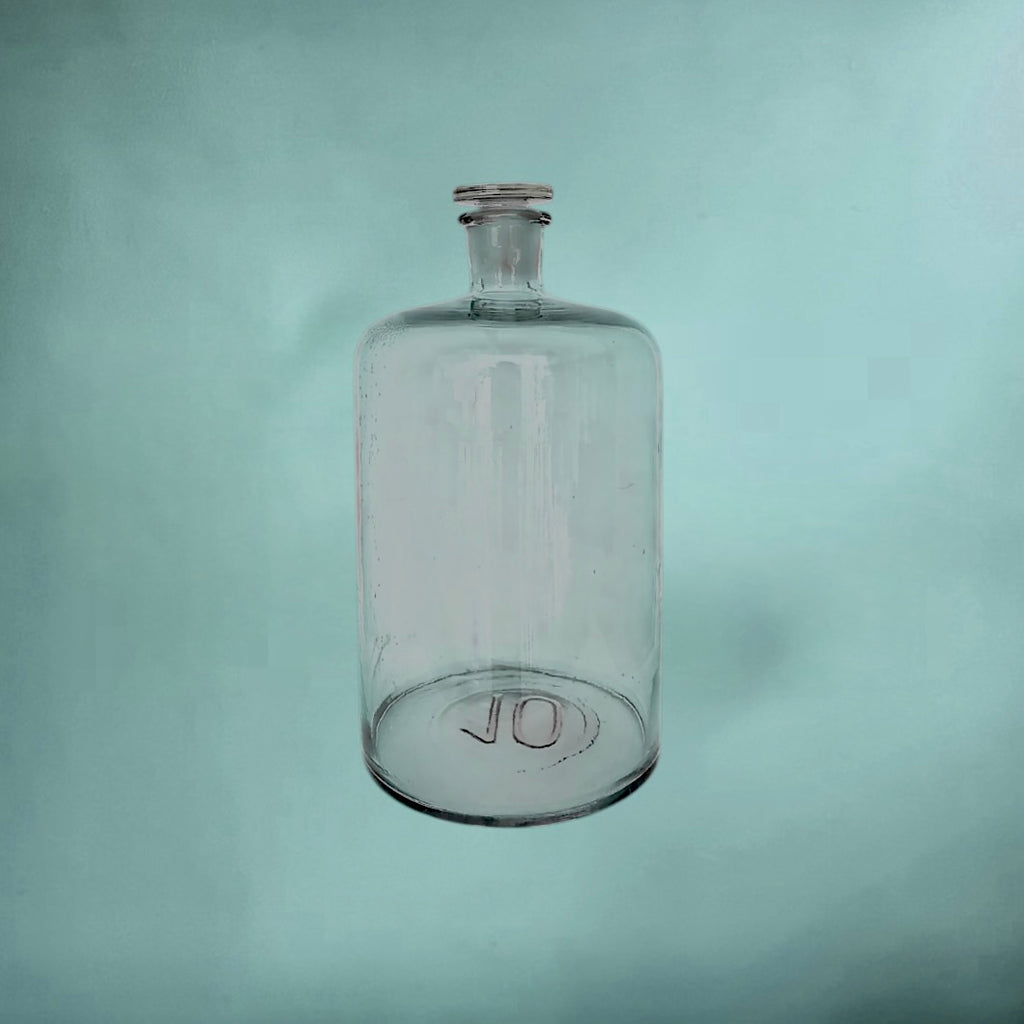 Grande Bouteille d’Apothicaire en Verre Transparent 10 Litres Bouchon d’Origine Verrerie Ancienne
