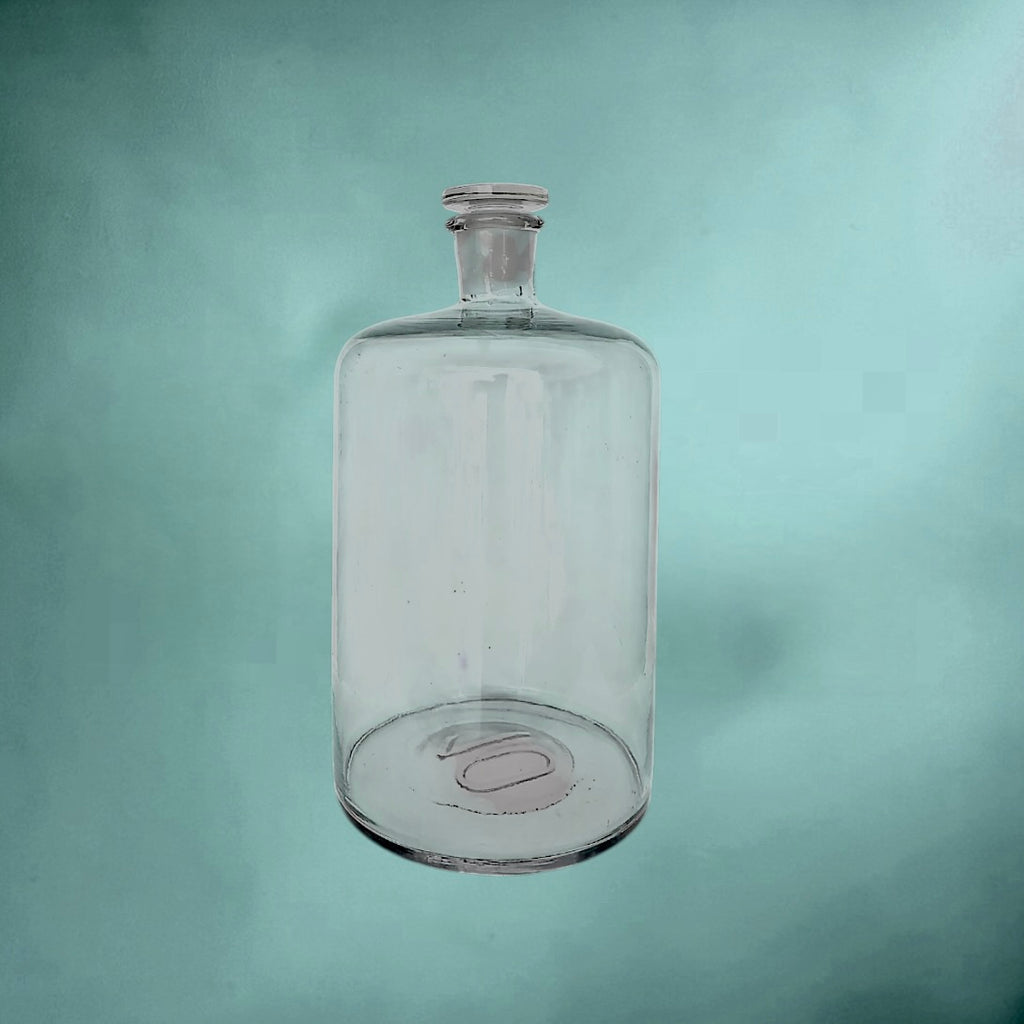 Grande Bouteille d’Apothicaire en Verre Transparent 10 Litres Bouchon d’Origine Verrerie Ancienne