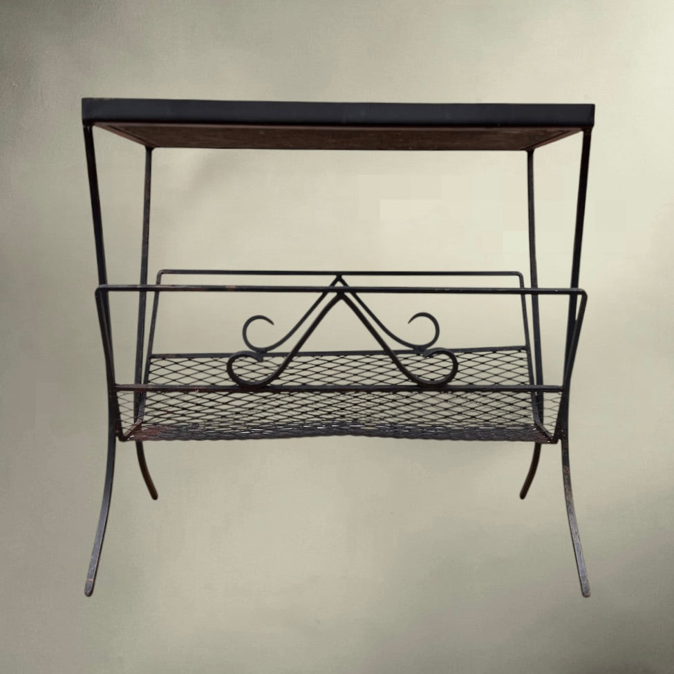 Table d’Appoint en Fer Forgé avec Porte-Revues et Plateau Mosaïque en Céramique - Années 60