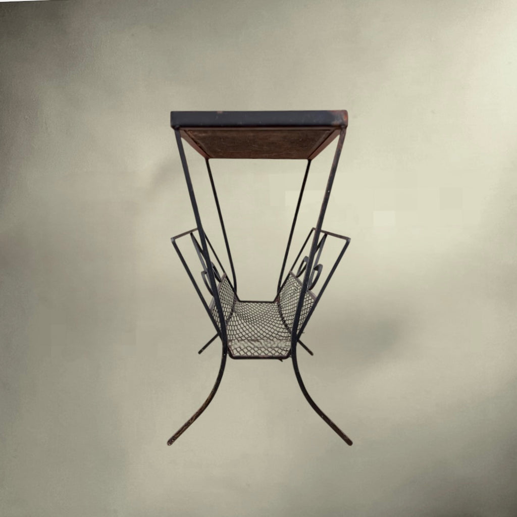 Table d’Appoint en Fer Forgé avec Porte-Revues et Plateau Mosaïque en Céramique - Années 60