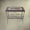 Table d’appoint porte-revues fer forgé plateau mosaïque années 60

