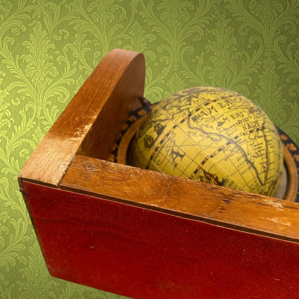 Paire de Serre-Livres en Bois avec Globes Terrestres et Anneaux Gradués - Années 50 60