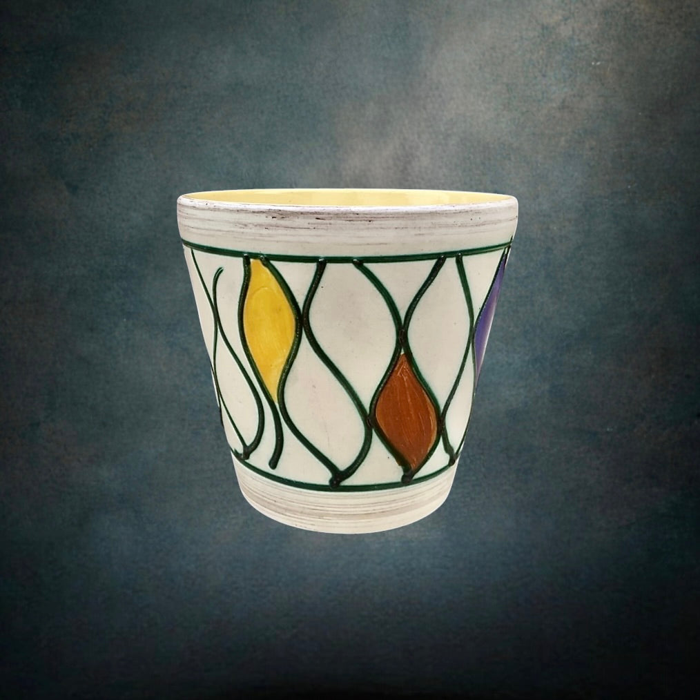 Cache-Pot en Céramique Bay Keramik Décor Vitrail Multicolore - West Germany Années 60 70