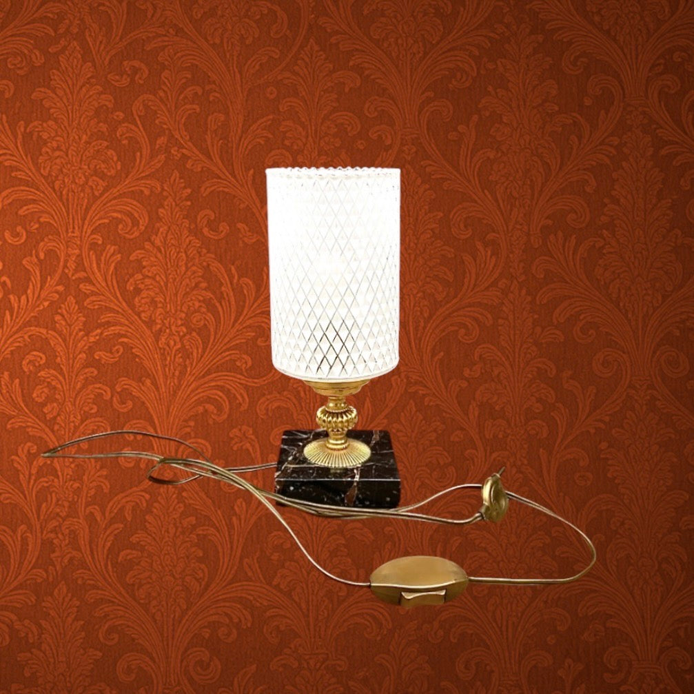 Lampe Vintage Laiton Marbre Abat Jour Verre