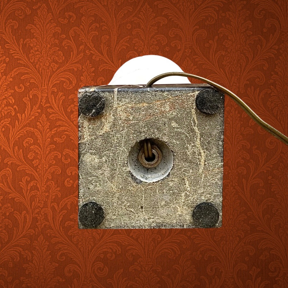 Lampe d’Appoint en Laiton Doré et Marbre Abat-Jour Verre Texturé - Années 60