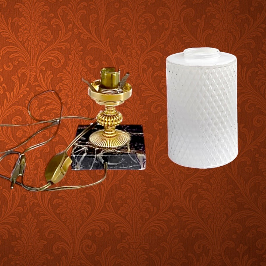 Lampe d’Appoint en Laiton Doré et Marbre Abat-Jour Verre Texturé - Années 60