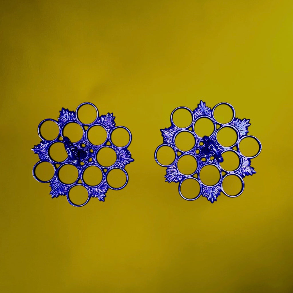 Paire de Présentoirs à Œufs en Fonte Émaillée Bleue Années 50 60