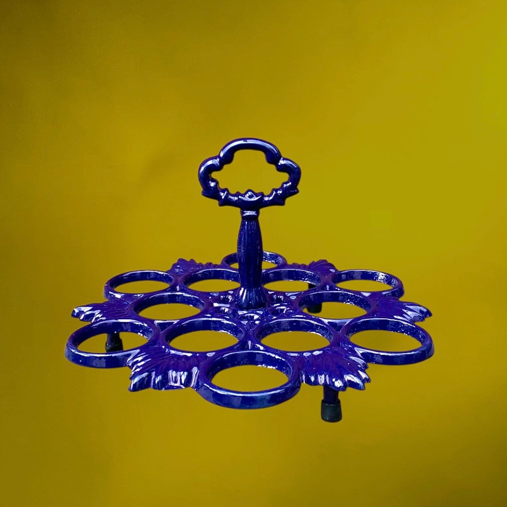 Paire de Présentoirs à Œufs en Fonte Émaillée Bleue Années 50 60