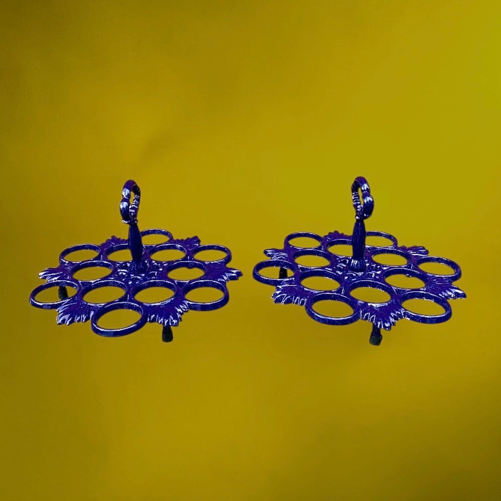 Paire Présentoirs Œufs Fonte Émaillée Bleue Vintage
