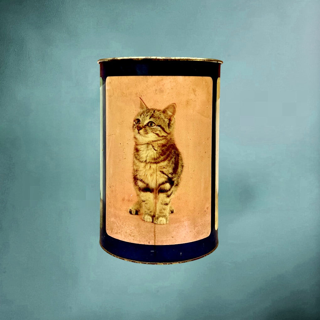 Ancienne Corbeille en Tôle Émaillée Décor Chatons - Années 50 60