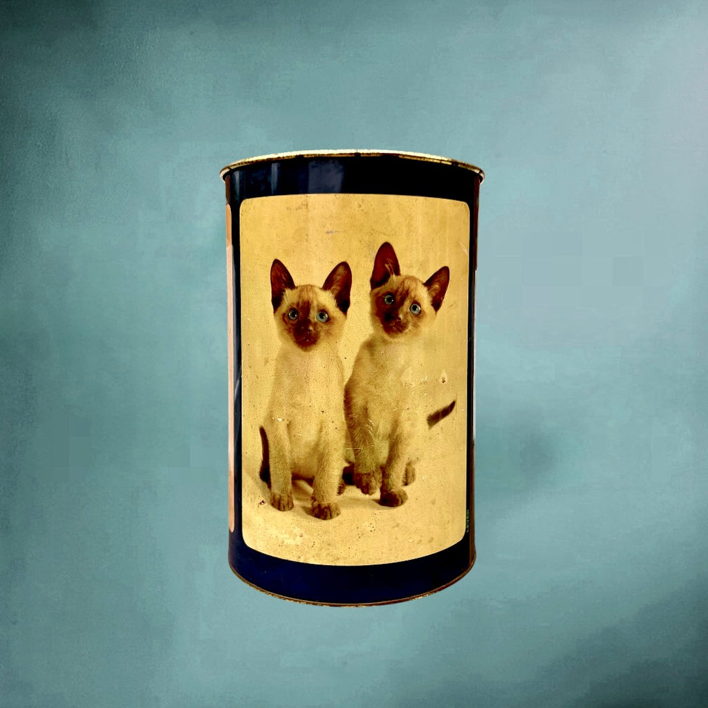 Ancienne Corbeille en Tôle Émaillée Décor Chatons - Années 50 60
