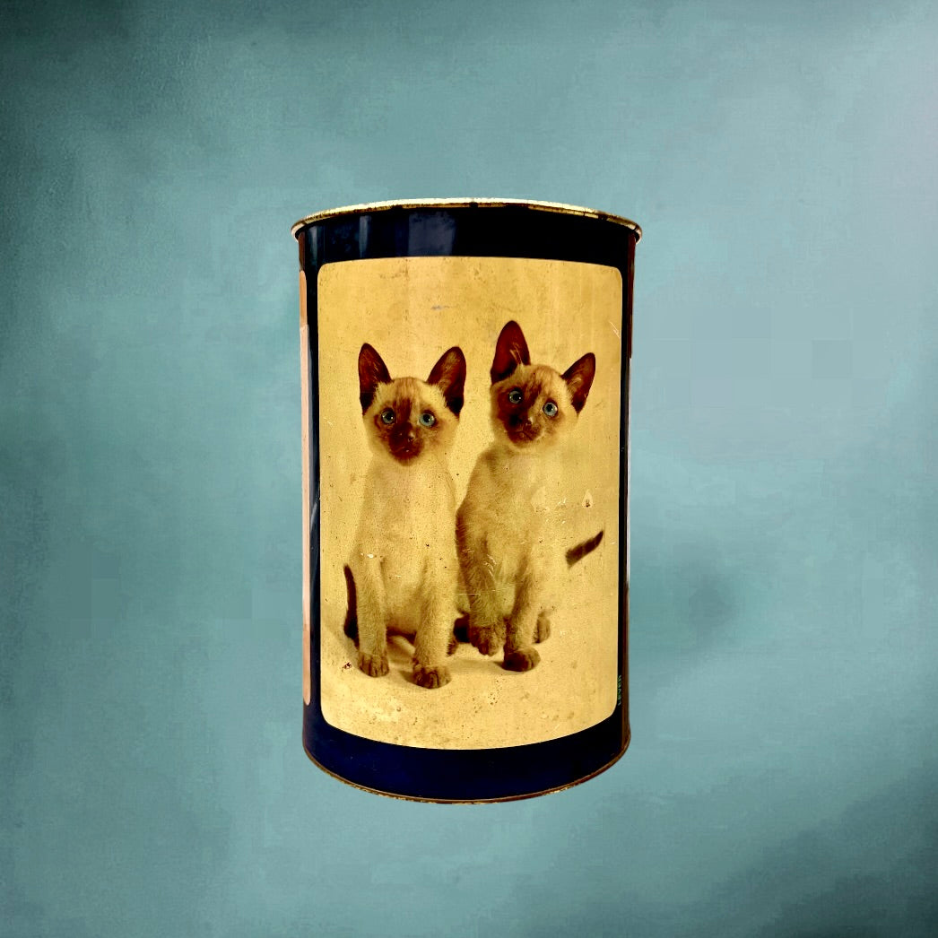 Ancienne Corbeille en Tôle Émaillée Décor Chatons - Années 50 60