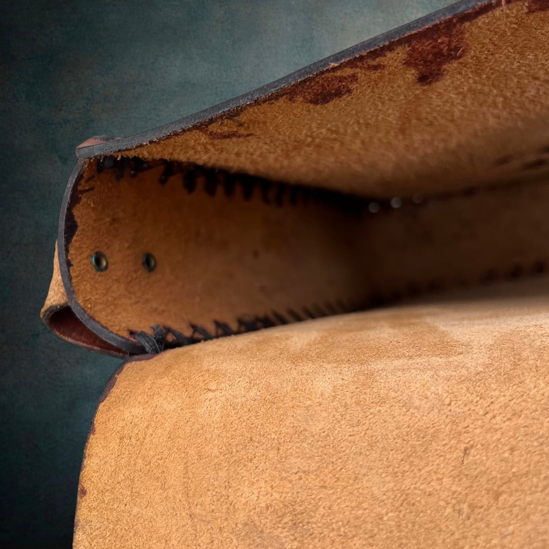 Ancien Sac en Cuir Estampé Espagne Elche Bandoulière Réglable Années 70