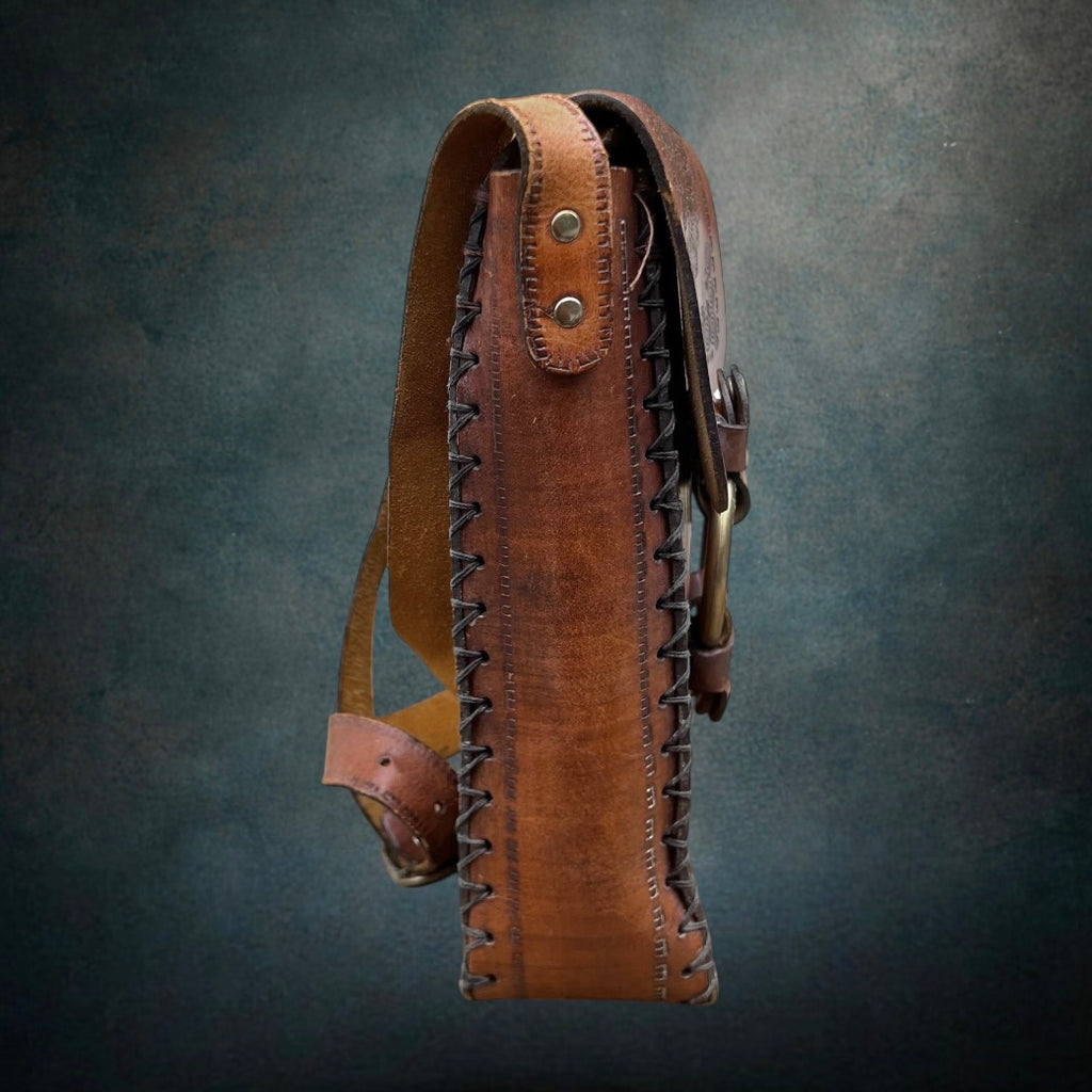Ancien Sac en Cuir Estampé Espagne Elche Bandoulière Réglable Années 70