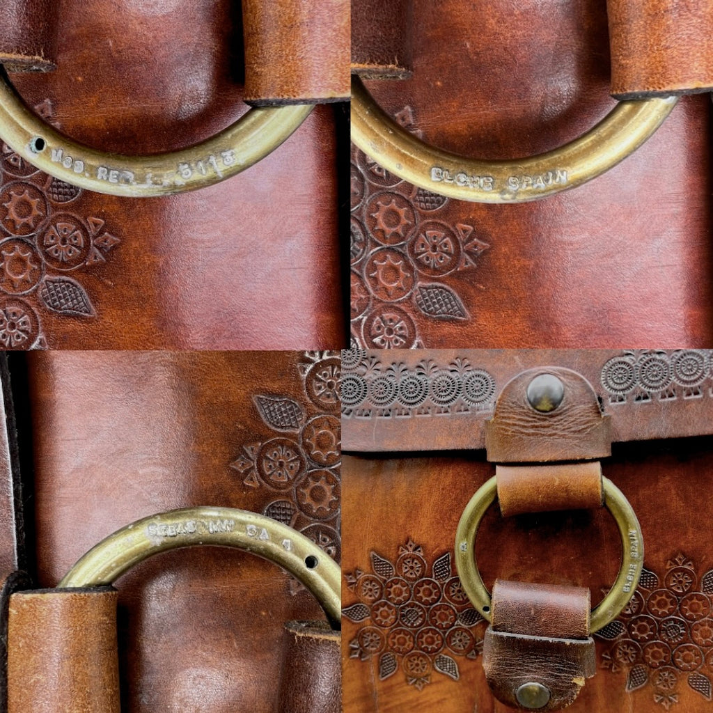Ancien Sac en Cuir Estampé Espagne Elche Bandoulière Réglable Années 70