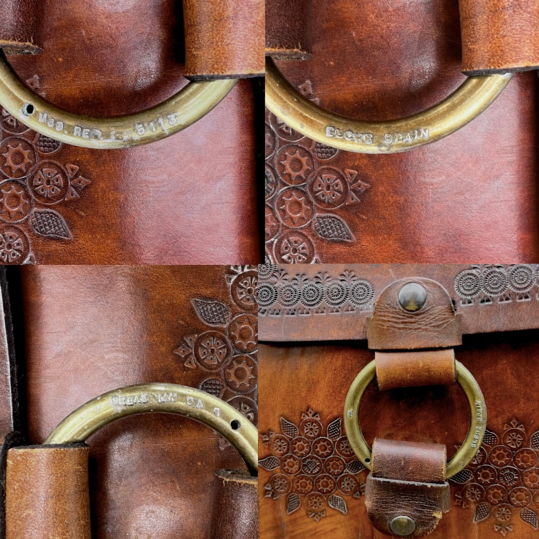 Ancien Sac en Cuir Estampé Espagne Elche Bandoulière Réglable Années 70