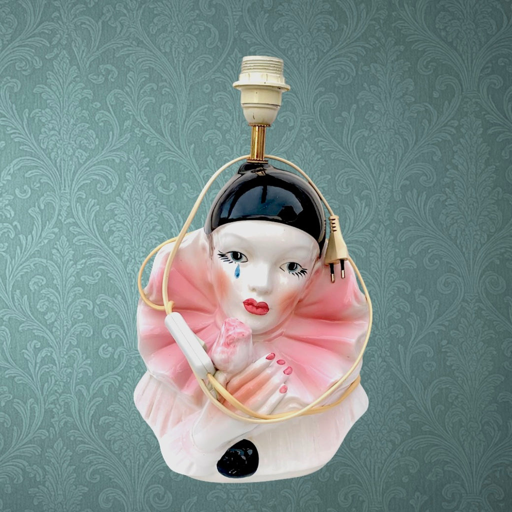 Ancien Pied De Lampe Colombine En Céramique Vernissée - Années 50 60 Figuratif