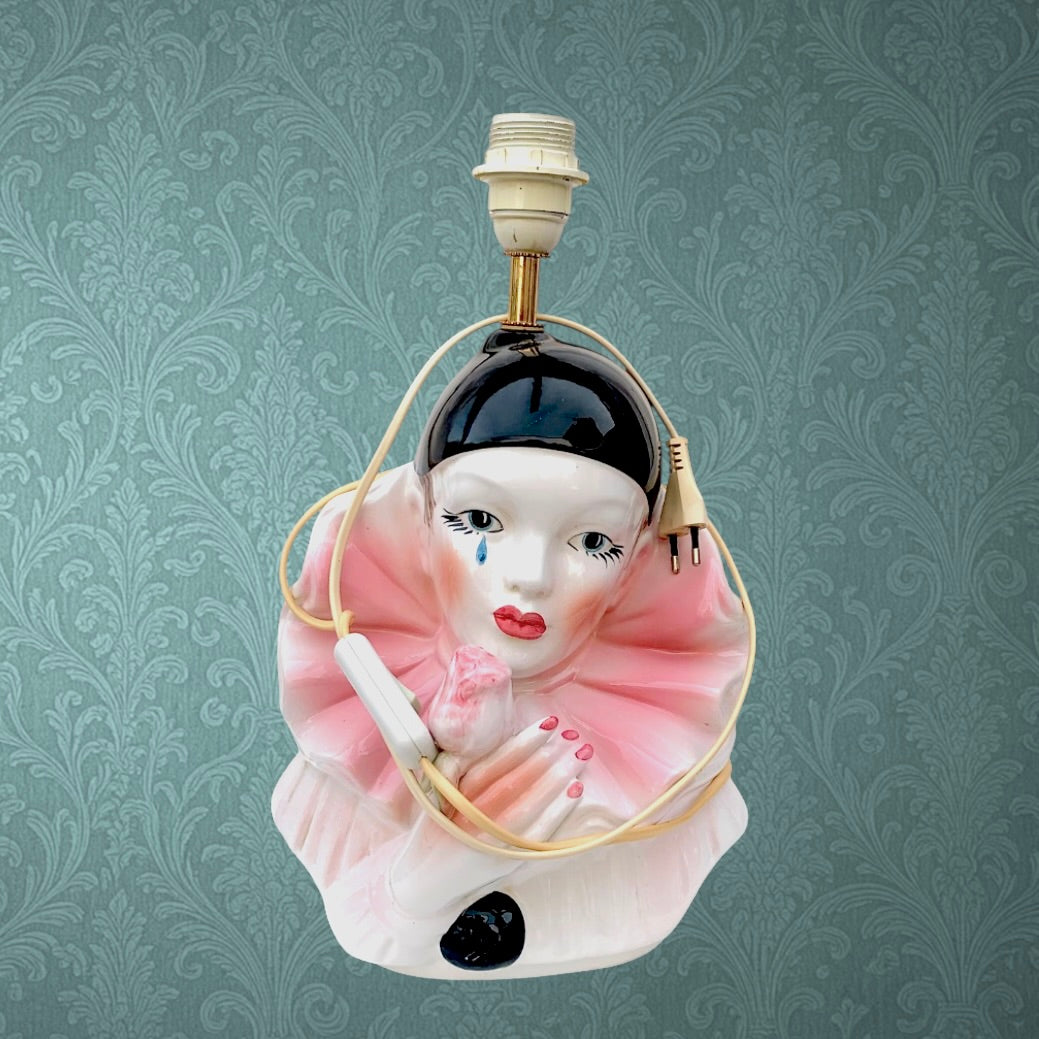 Ancien Pied De Lampe Colombine En Céramique Vernissée - Années 50 60 Figuratif