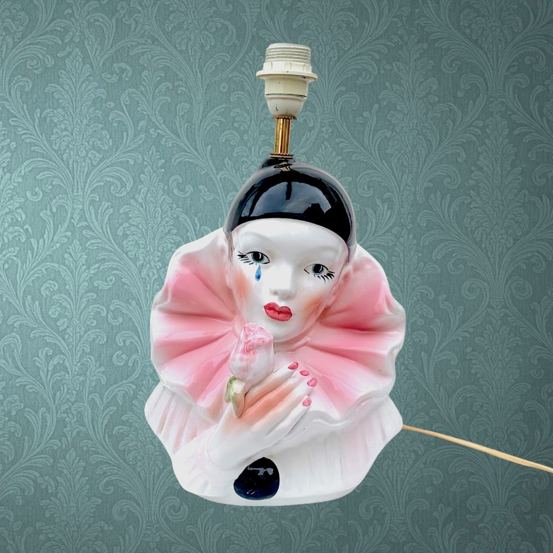 Ancien Pied De Lampe Colombine En Céramique Vernissée - Années 50 60 Figuratif