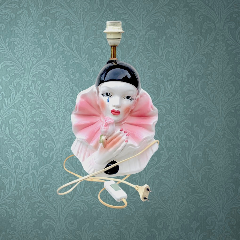 Ancien Pied De Lampe Colombine En Céramique Vernissée - Années 50 60 Figuratif