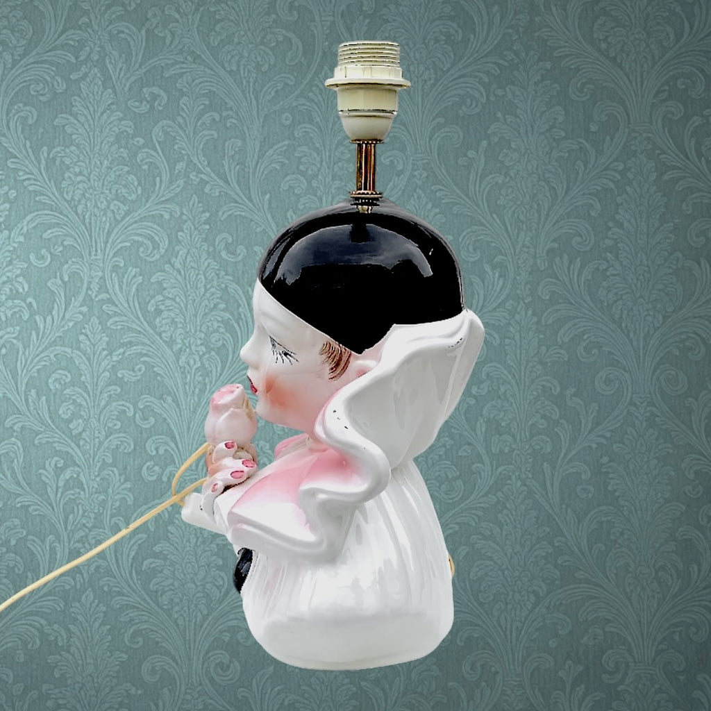Ancien Pied De Lampe Colombine En Céramique Vernissée - Années 50 60 Figuratif