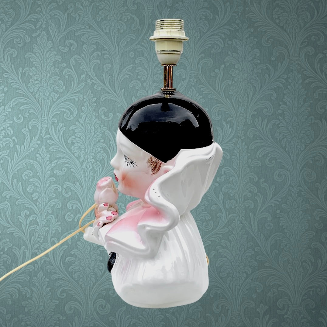 Ancien Pied De Lampe Colombine En Céramique Vernissée - Années 50 60 Figuratif