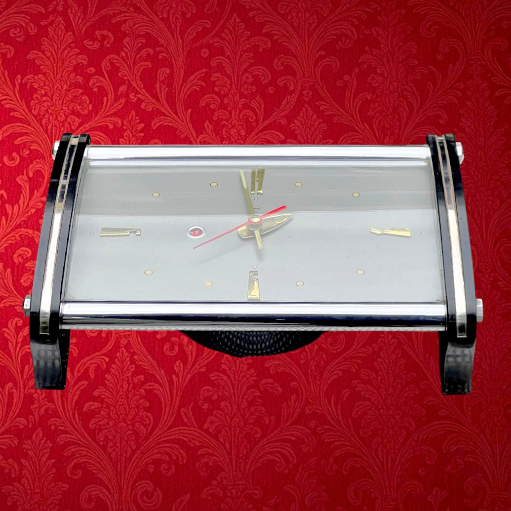 Réveil Diamond Shanghai Chromé et Bakélite Noir Design Space Age Années 60 70