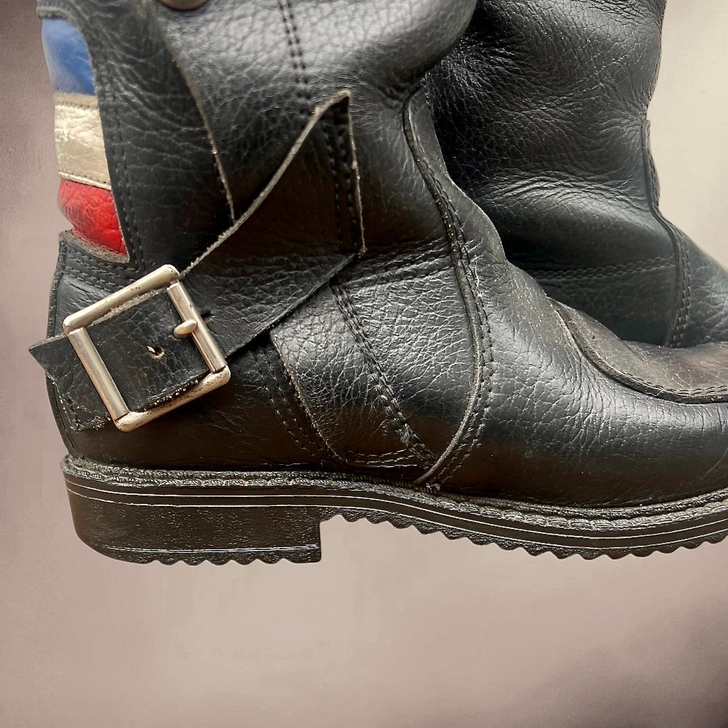 Paire De Bottes Moto Buffalo Grand Tourisme En Cuir Noir Semelles Golf Made In France Années 70 80