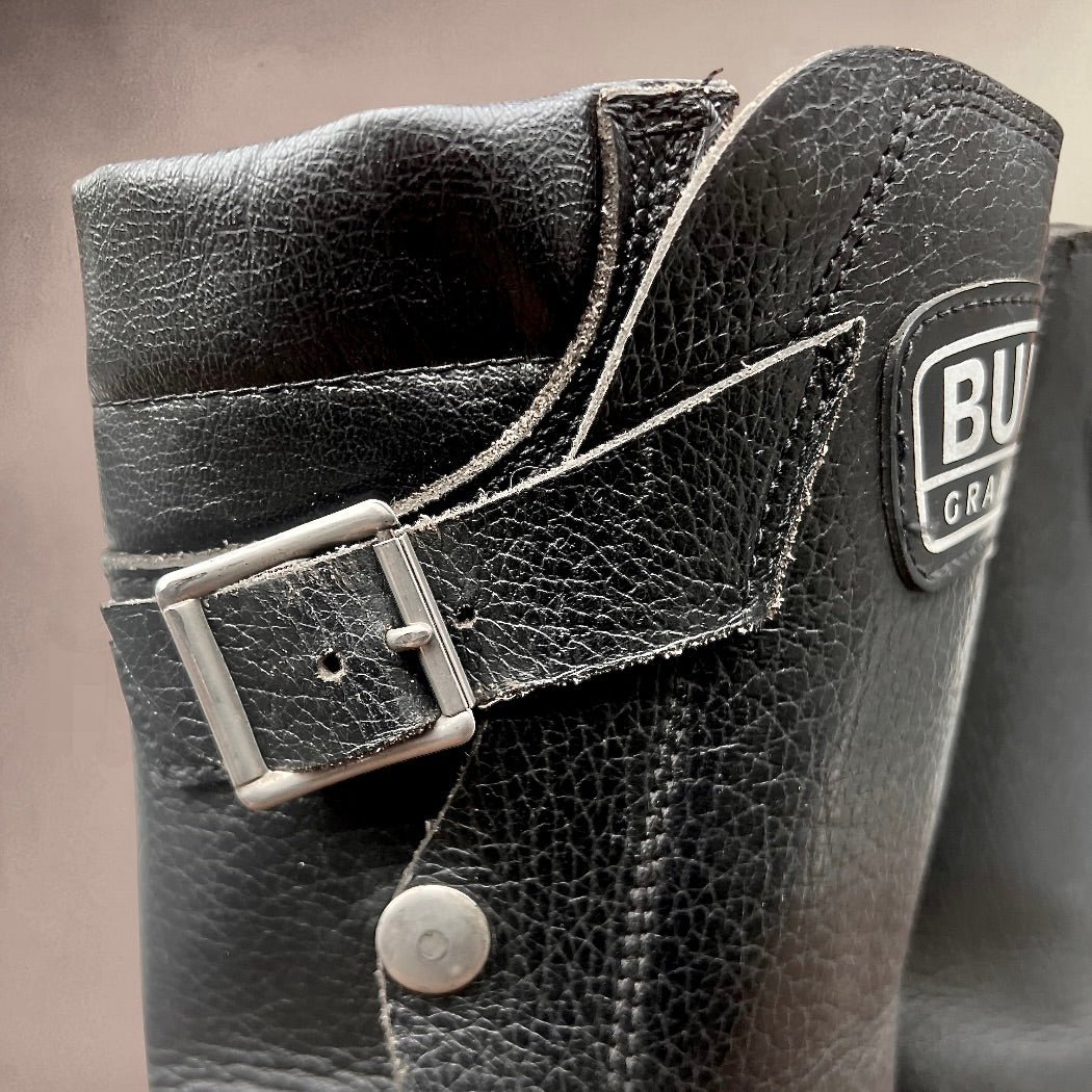 Paire De Bottes Moto Buffalo Grand Tourisme En Cuir Noir Semelles Golf Made In France Années 70 80